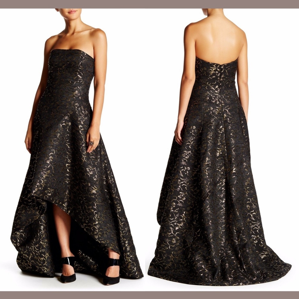 NWT Issue New York Strapless Jacquard Dress‎ Black/Gold [SZ large ]